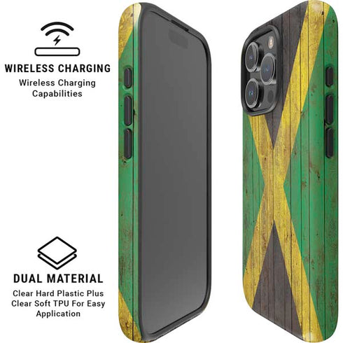 Jamaican Flag Dark Wood iPhone 16 Pro Magsafe Impact Case